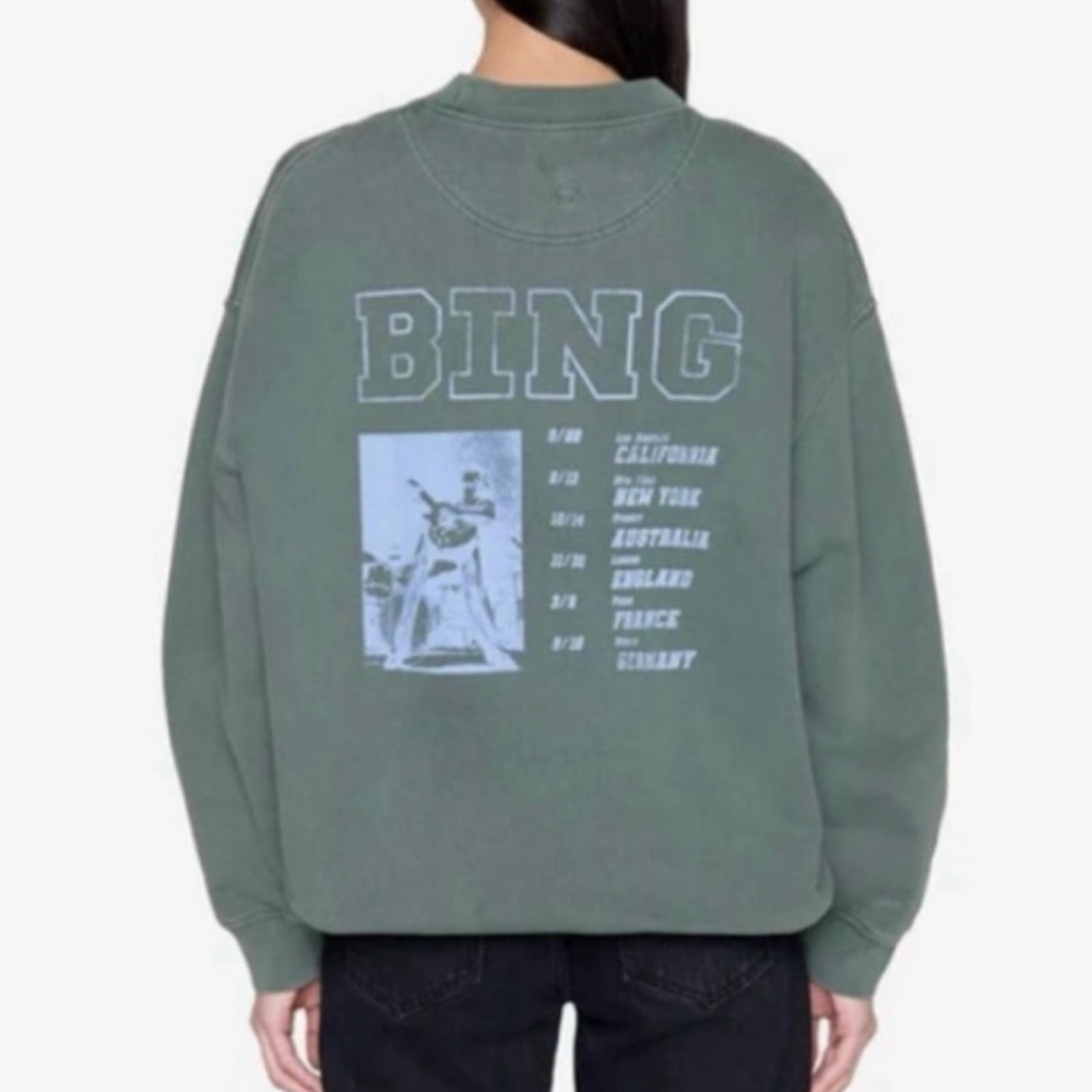 Anine Bing Teal Oversized Logo Crewneck Size S